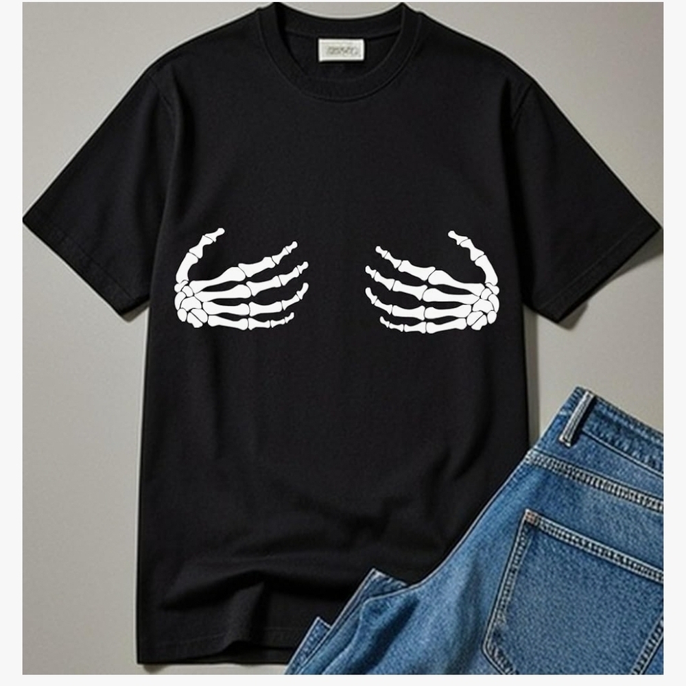 New XXL Skull Hand Pattern Print Short Sleeve Casual Round Neck Shirts